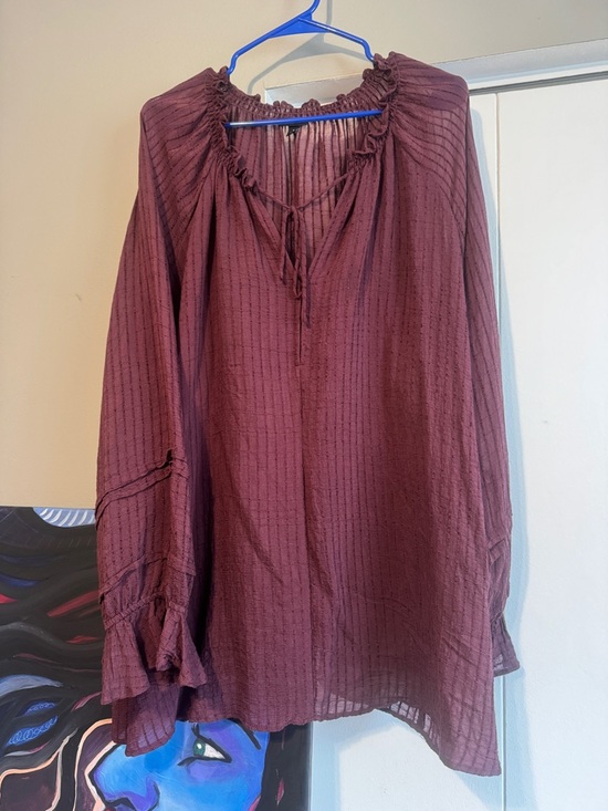 torrid Tops - Torrid 5 / 5X Burgundy Boho Crinkle Gauze Blouse Ruffle Tiered Sleeve Hippie